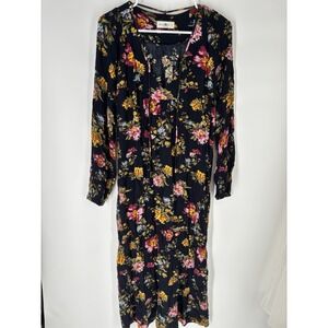 Natural Life Women Rowan Dress L Crinkle Boho Peasant Long Sleeve Dark Cottage